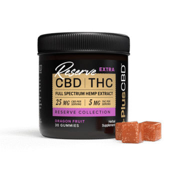 PlusCBD, Reserve Extra 5mg THC + 25mg CBD Gummies, Dragon Fruit, Full Spectrum, 30ct, 150mg THC + 750mg CBD
